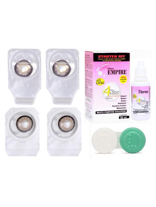 unisex pair colored contact lens zero power with case & 30ml solution pure hazel-grey - 18539360 - Very Small Image - 1