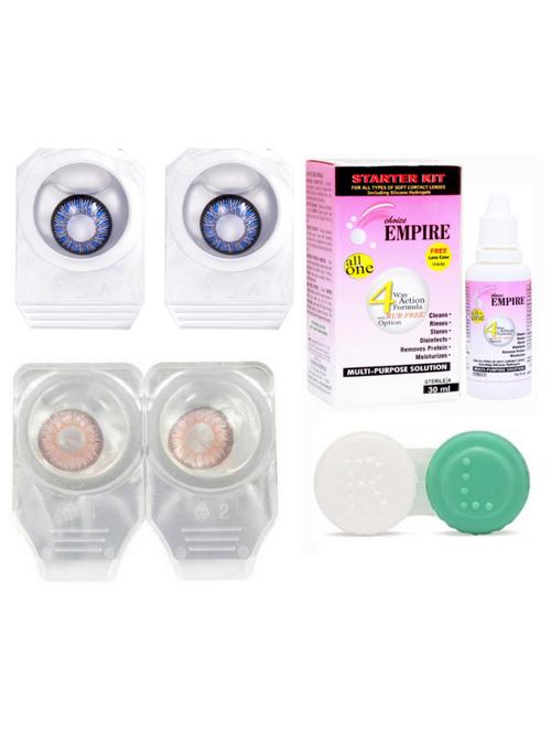 unisex colored contact lens zero power with case & 30ml solution dark blue-pink - 18539364 - Very Small Image - 1