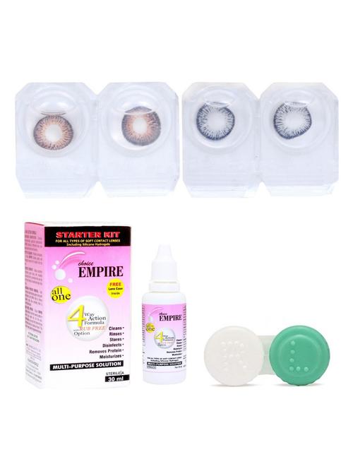 unisex dark brown-dark grey 2 pair colored contact lens with case & solution (0 power) - 18539371 - Very Small Image - 1