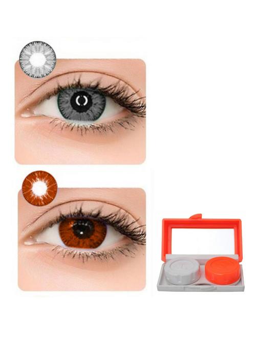 unisex monthly 2 pair grey-brown colored 0 power contact lenses for eyes men and women with 1 lens travel kit storage box - 18539381 - Very Small Image - 1