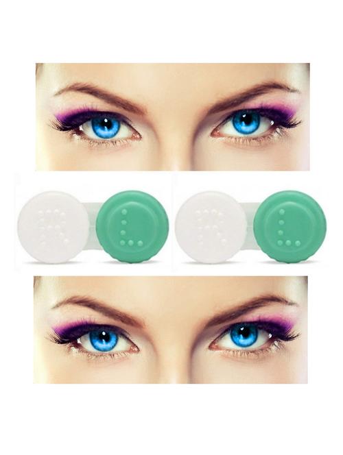 unisex 2 pair monthly colored contact lenses zero power with 2 lens case (light blue-light blue ) - 18539382 - Very Small Image - 1