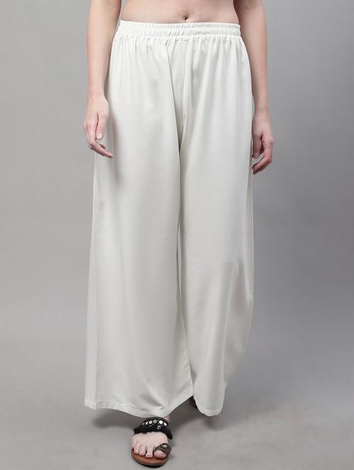offwhite solid relaxed fit flared palazzo - 18539442 - Very Small Image - 1