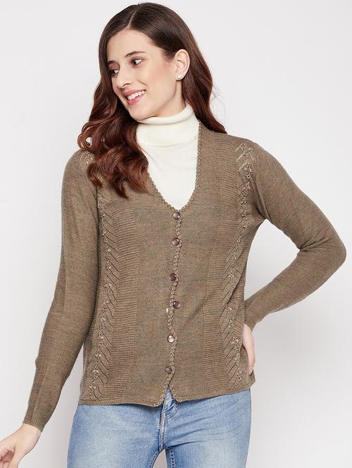 v neck self design woolen cardigan - 18539473 - Very Small Image - 1