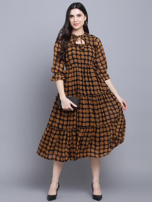 key hole neck printed flared dress - 18539706 - Very Small Image - 1