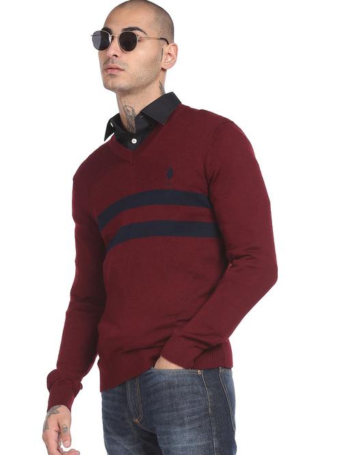 v neck striped wool cardigan - 18541863 - Very Small Image - 1