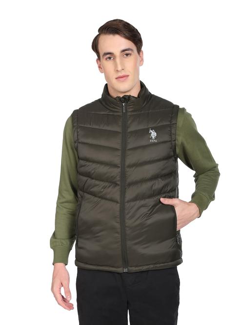 olive green solid quilted jacket - 18541992 - Very Small Image - 1