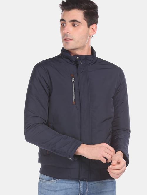 navy blue solid casual jacket - 18541997 - Very Small Image - 1