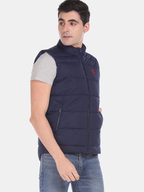 navy blue solid quilted jacket - 18542008 - Very Small Image - 1