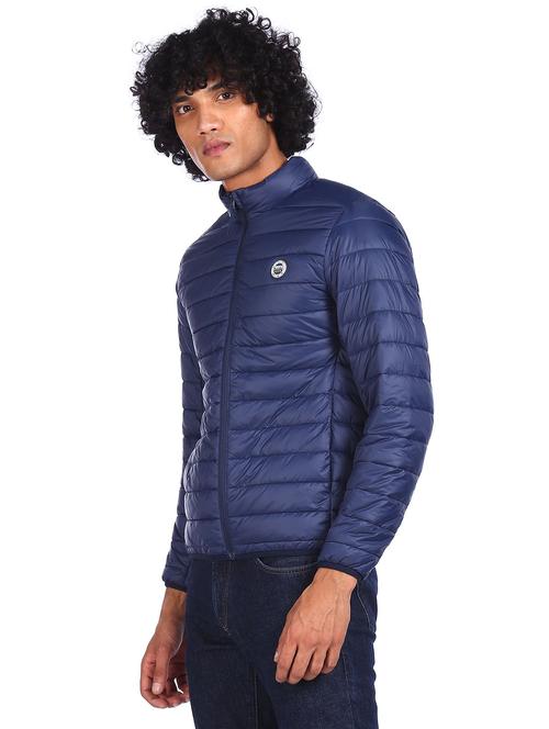 navy blue solid quilted jacket - 18542017 - Very Small Image - 1