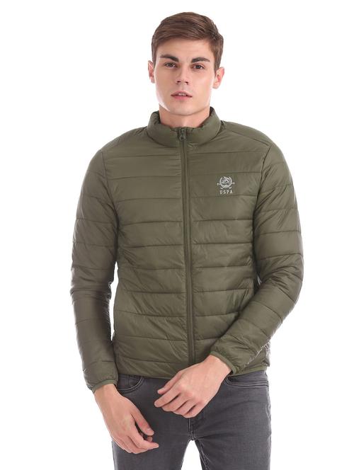 olive green solid quilted jacket - 18542052 - Very Small Image - 1