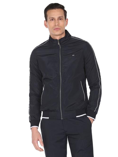 navy blue solid bomber jacket - 18542099 - Very Small Image - 1