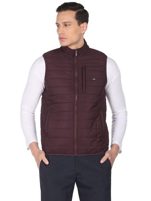 burgundy solid quilted jacket - 18542104 - Very Small Image - 1