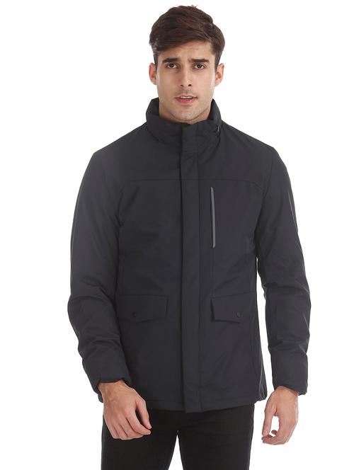 navy blue solid casual jacket - 18542118 - Very Small Image - 1