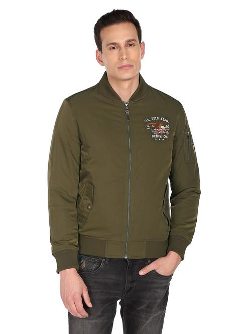 olive green solid bomber jacket - 18542146 - Very Small Image - 1