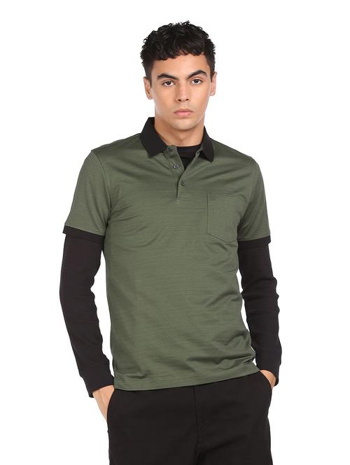 olive green solid polo t-shirt - 18542360 - Very Small Image - 1