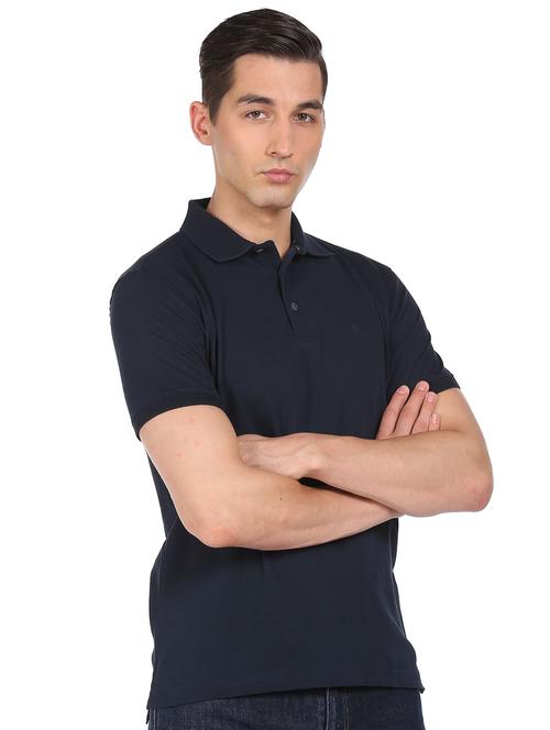 navy blue solid polo t-shirt - 18542374 - Very Small Image - 1