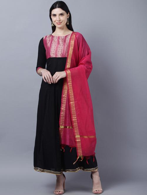 jacquard work anarkali kurta with dupatta - 18542761 - Very Small Image - 1
