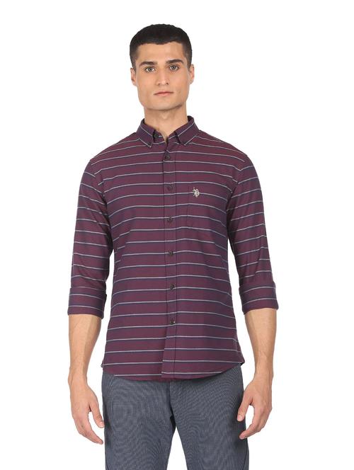 purple striped casual shirt - 18542818 - Very Small Image - 1