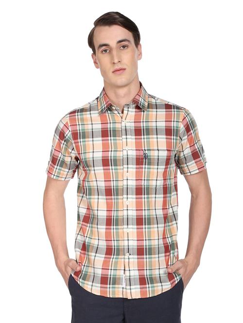 orange checkered casual shirt - 18542914 - Very Small Image - 1