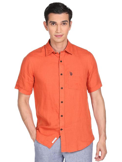 orange solid casual shirt - 18542945 - Very Small Image - 1