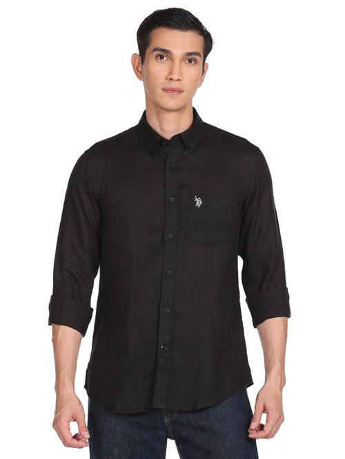 black solid casual shirt - 18542948 - Very Small Image - 1