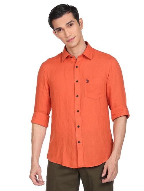 orange solid casual shirt - 18542949 - Very Small Image - 1