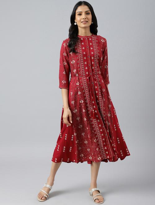 printed flared ethnic dress - 18543044 - Very Small Image - 1