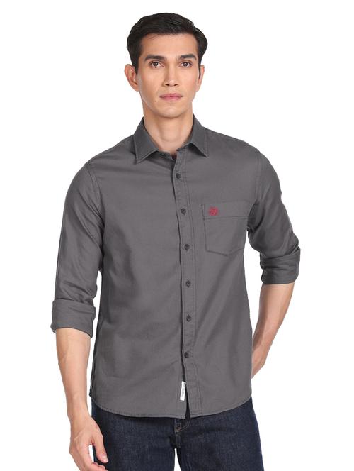 grey solid casual shirt - 18543106 - Very Small Image - 1