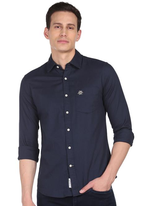navy blue solid casual shirt - 18543116 - Very Small Image - 1