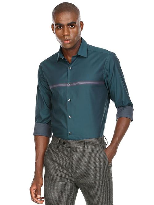 teal chest stripe casual shirt - 18543139 - Very Small Image - 1