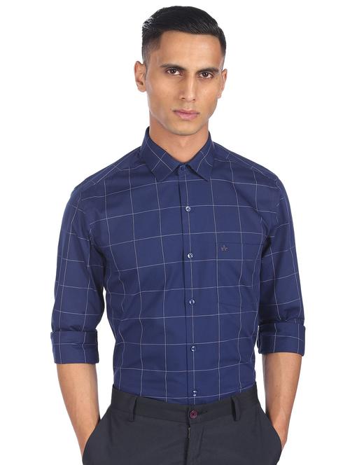 navy blue checkered casual shirt - 18543166 - Very Small Image - 1