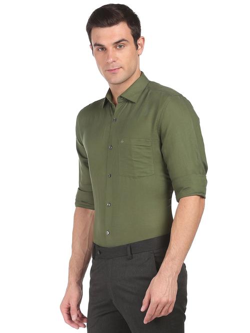 olive solid casual shirt - 18543186 - Very Small Image - 1