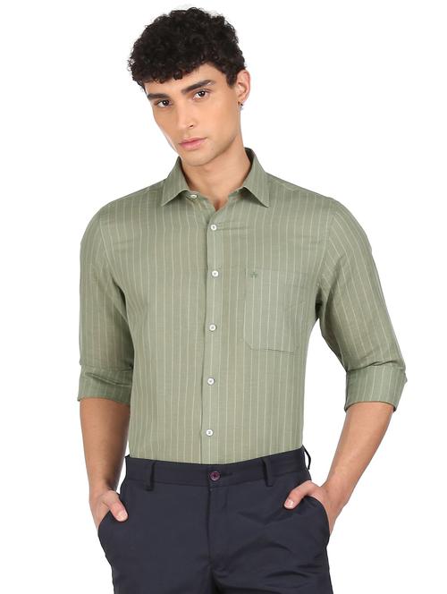 olive striped casual shirt - 18543193 - Very Small Image - 1
