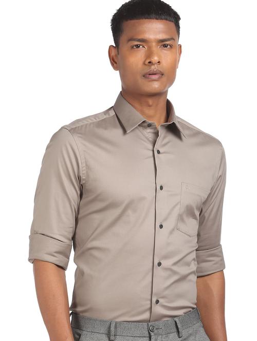 taupe solid casual shirt - 18543269 - Very Small Image - 1