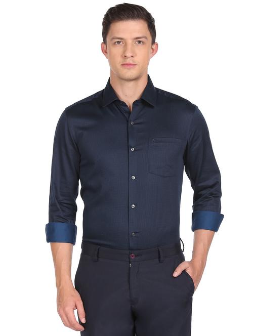 navy blue printed formal shirt - 18543356 - Very Small Image - 1