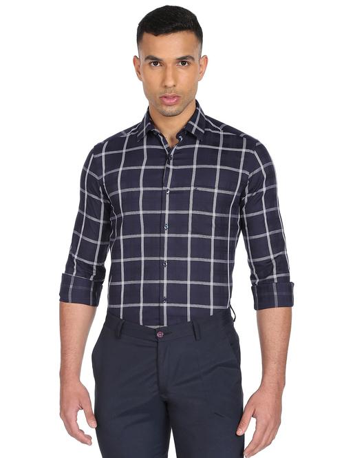 navy blue checkered casual shirt - 18543359 - Very Small Image - 1