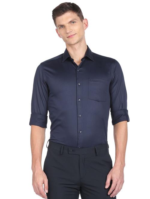 navy blue solid formal shirt - 18543402 - Very Small Image - 1