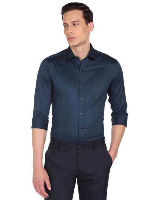 teal green solid formal shirt - 18543407 - Very Small Image - 1