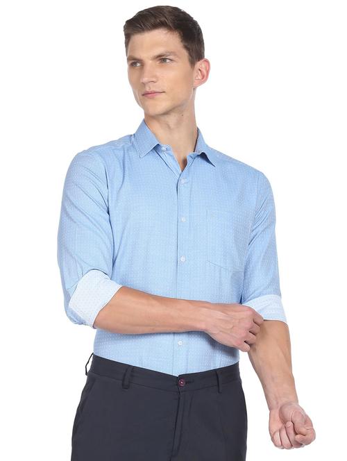 blue printed formal shirt - 18543461 - Very Small Image - 1