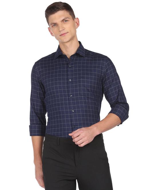 navy blue checkered casual shirt - 18543559 - Very Small Image - 1