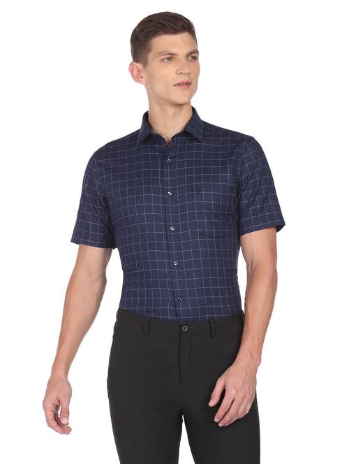 navy blue checkered casual shirt - 18543567 - Very Small Image - 1