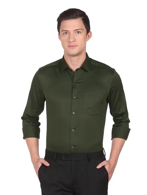 olive solid casual shirt - 18543602 - Very Small Image - 1