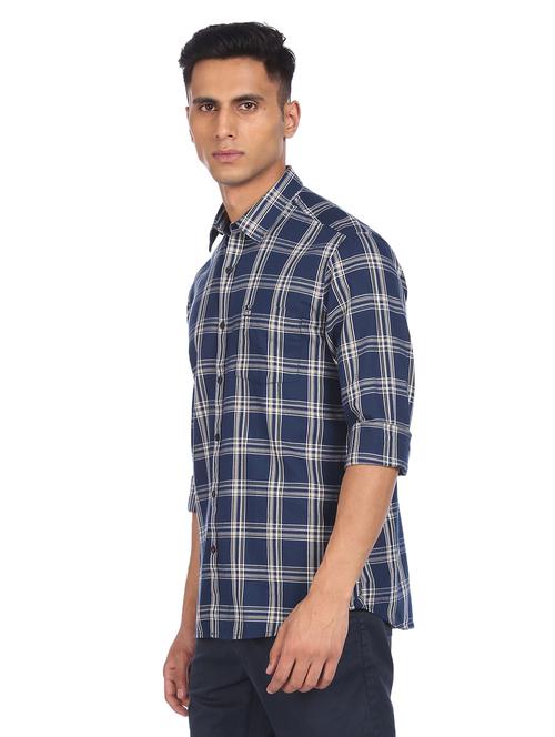 navy blue checkered casual shirt - 18543706 - Very Small Image - 1