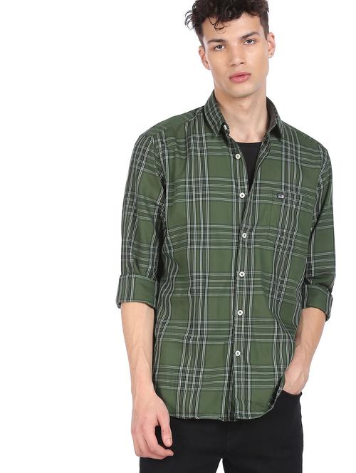 olive checkered casual shirt - 18543714 - Very Small Image - 1