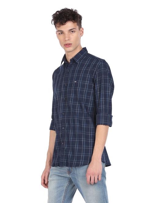 navy blue checkered casual shirt - 18543721 - Very Small Image - 1