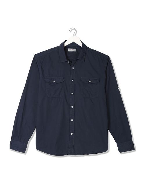 navy blue cotton casual shirt - 18544124 - Very Small Image - 1