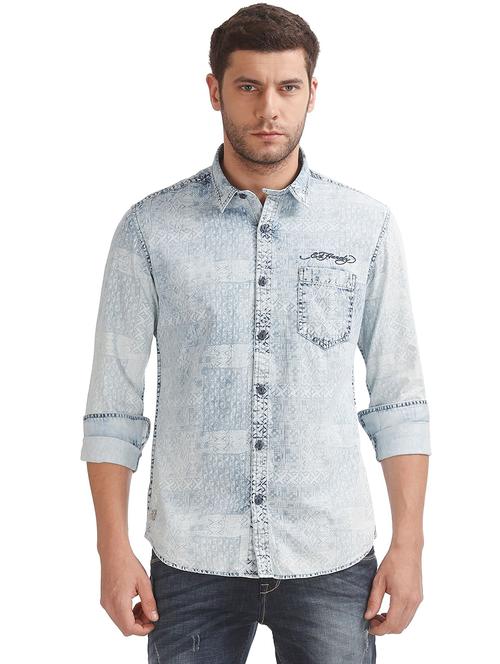 denim look casual shirt - 18544126 - Very Small Image - 1