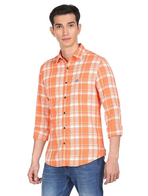 orange checked casual shirt - 18544218 - Very Small Image - 1