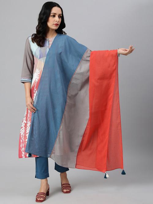 color block tassel detailed dupatta - 18544445 - Very Small Image - 1
