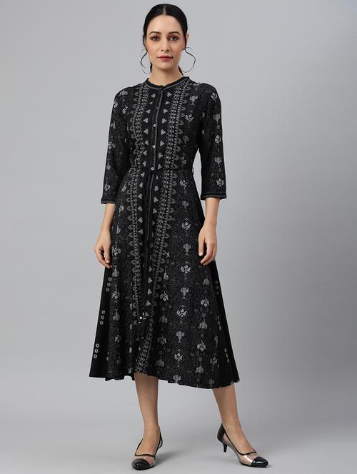printed a-line ethnic dress - 18544743 - Very Small Image - 1